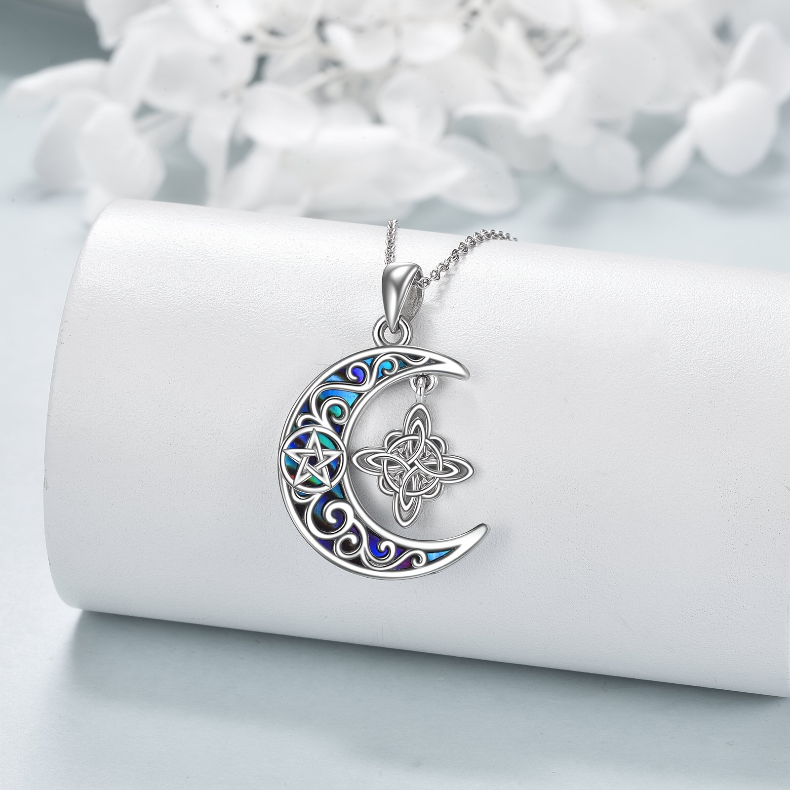 Women's 925 Sterling Silver Moon Panda Pendant Necklace
